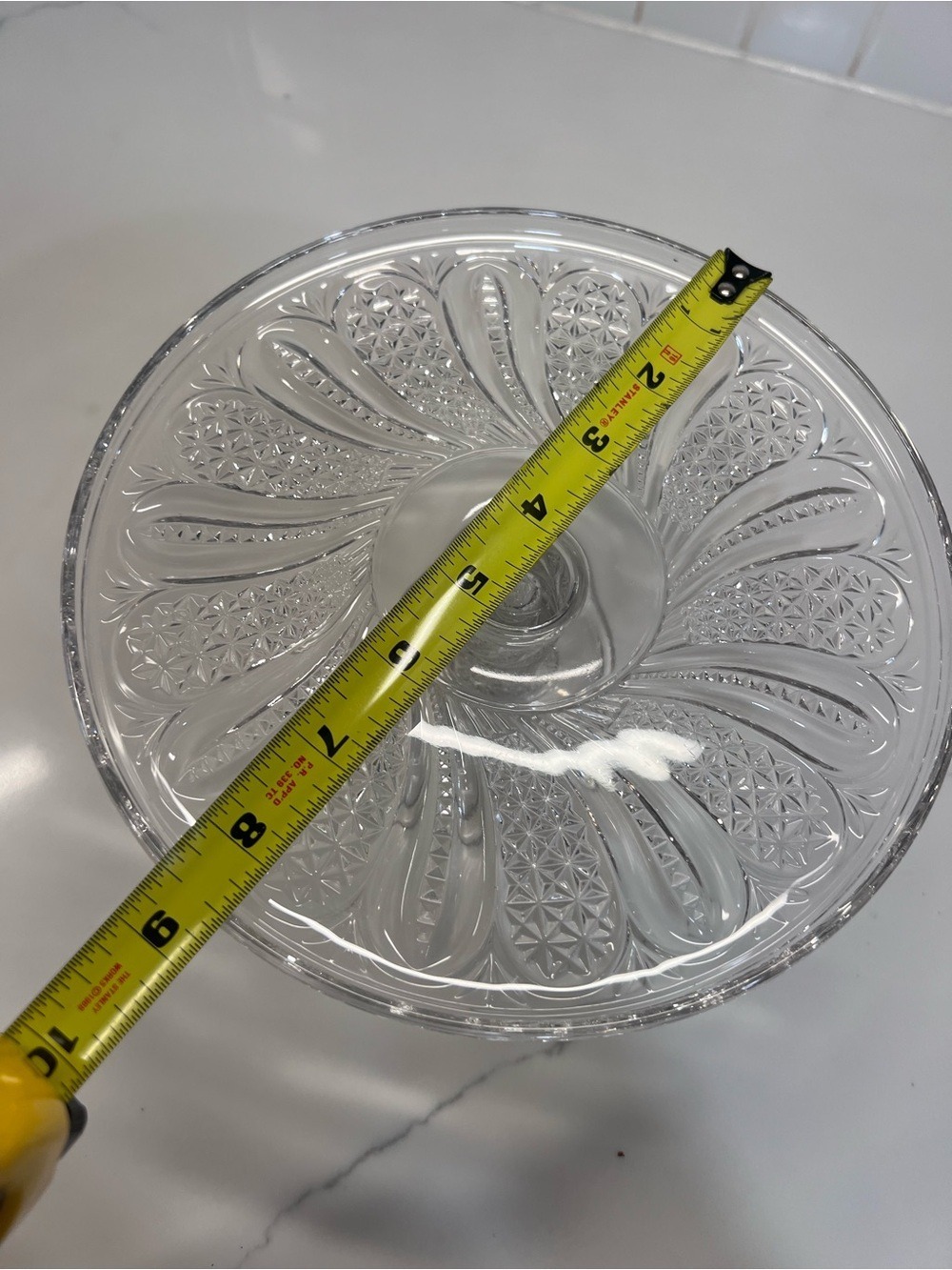 Antique 1890 McKee Glass Feather Pattern High Cake Stand Clear Pedestal EAPG 9” - Picture 5 of 7